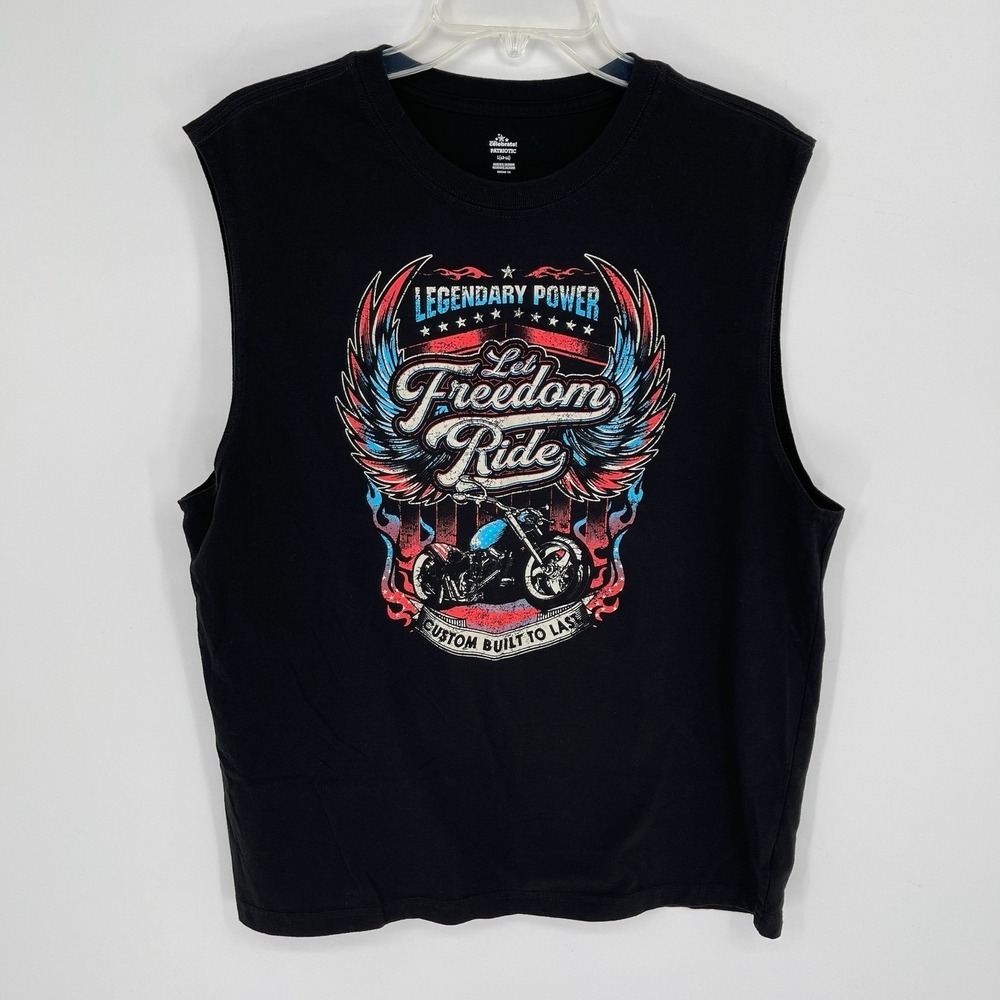 Way To Celebrate Men's Black Patriotic Motorcycle Graphic Muscle Tank Top Size L